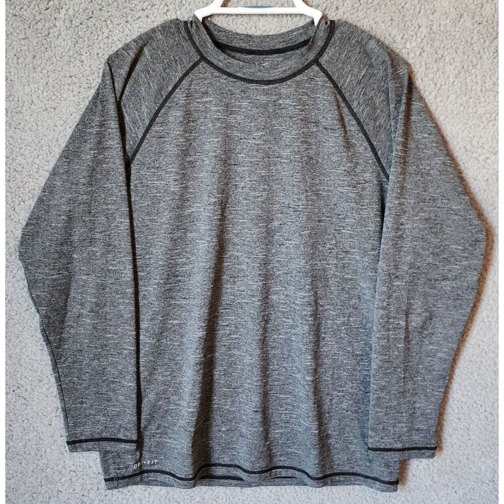 Nike Dri-Fit‎ Heather Gray Long Sleeve Crew Neck Athletic T Shirt Size Medium